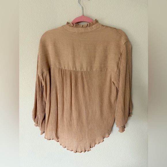 Fate Tan Ruffle Button-Up Blouse - Picture 3 of 5